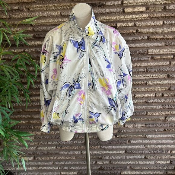 Vintage 90s Perry Sportswear Colorful Abstract Floral Bomber Jacket - Picture 12 of 12